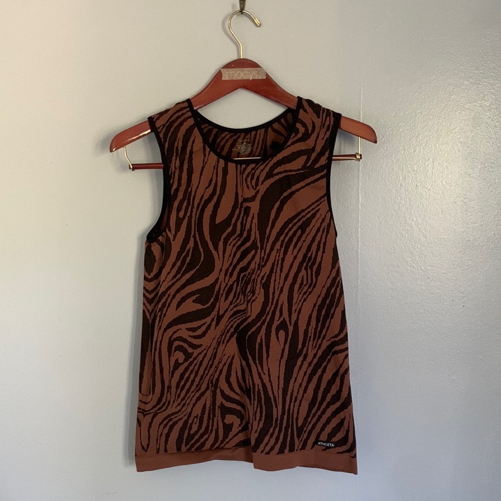 EUC Seamless Wood Zebra Tiger Stripe Print Stretch Tank Shell Top